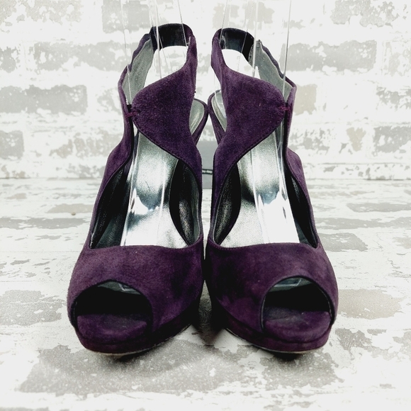 Miu Miu Purple Plum Suede Peep Roe Slingback Platform Sandals O82 - Picture 3 of 13